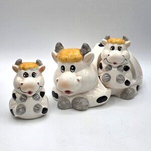 VTG Blonde Cartoon Cow and Babies Salt n Pepper Shakers Napkin Holder Set Taiwan